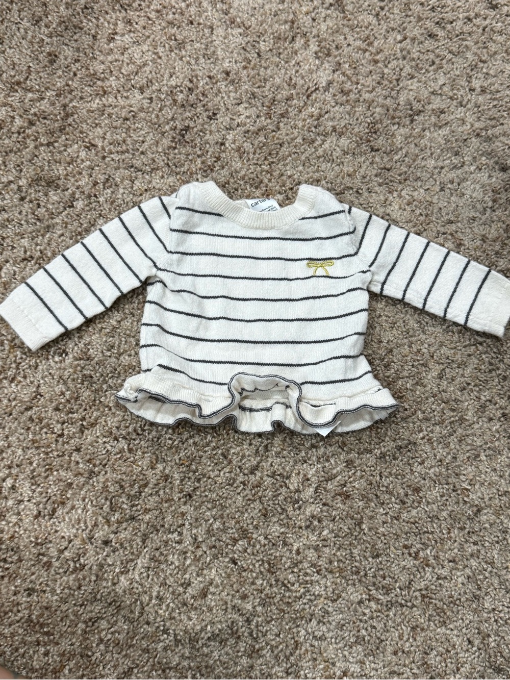 Carter’s Newborn Baby Girl Striped Ruffle Sweater Cream Black Bow